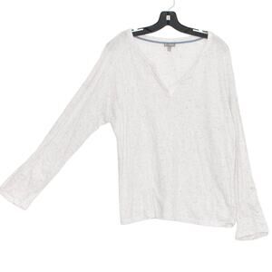 T by Talbots Womens Top Minimalist Casual Boho Long Sleeve Speckled White XL HA